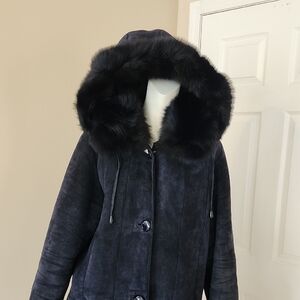 Chic Navy Shearling Long Coat